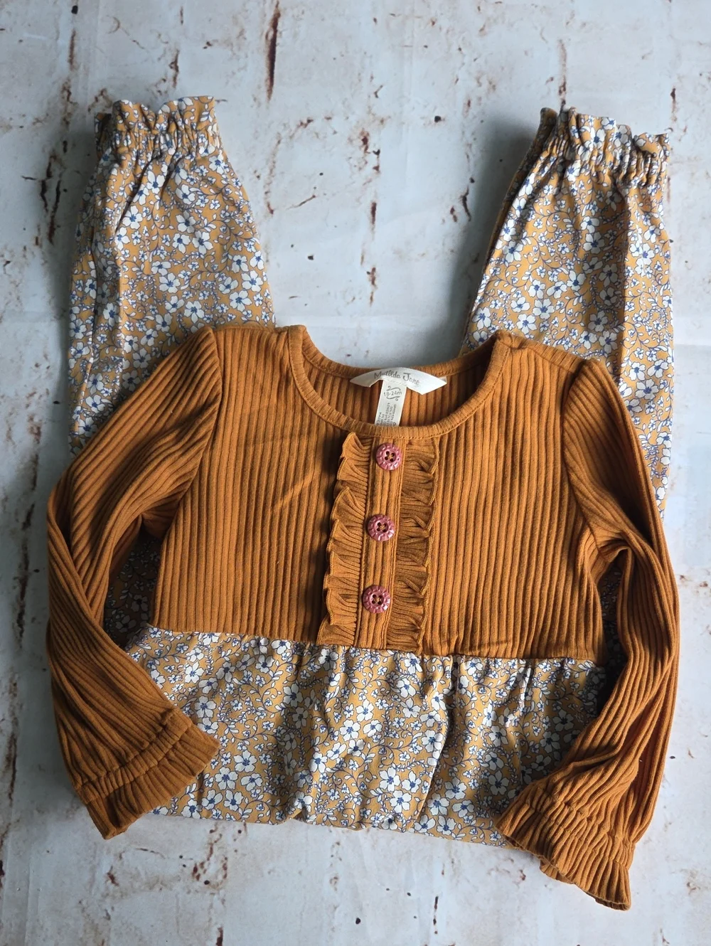 Copper Color Ribbed Top & Floral Pants Set